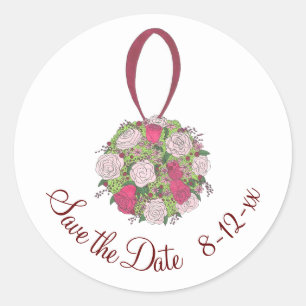 Sticker Rond Rose Floral Mariage de bouquet de mariée Enregistr