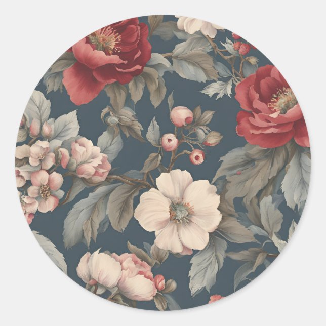 Sticker Rond Rose Floral on Spruce (Devant)