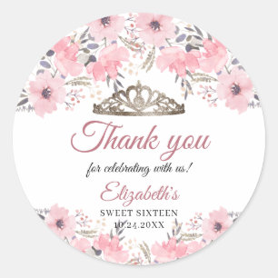 Sticker Rond Rose Floral Or Blush Merci rose Favoriser