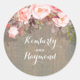 Sticker Rond Rose Floral Rustic Barne Mariage