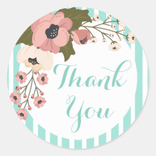 Sticker Rond Rose Floral Vert Menthe