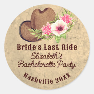 Sticker Rond Rose Florale Cowgirl Enterrement de Vie de Jeune F