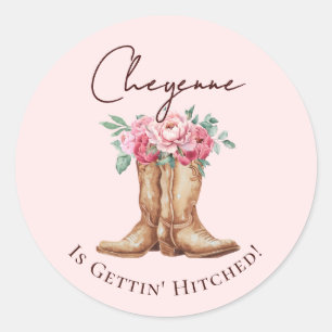 Sticker Rond Rose Florale Cowgirl qui se Marie Enterrement de V