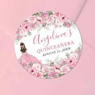 Sticker Rond Rose Florale pour Quinceañera Rose