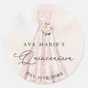 Sticker Rond Rose Florale Quinceañera Anniversaire