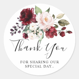 Sticker Rond Rose florale rouge Bourgogne Fleurs de prunier aqu