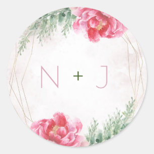 Sticker Rond Rose Floralité Aquarelle Mariage