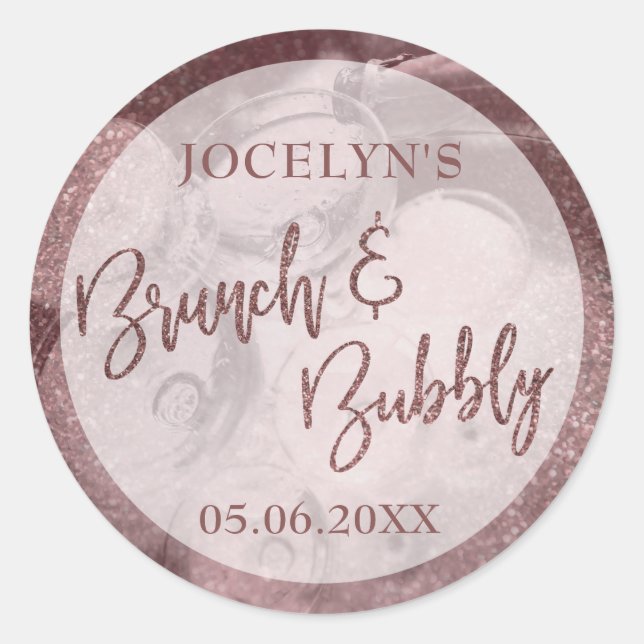 Sticker Rond Rose foncé Parties scintillant or Brunch & Bubbly (Devant)
