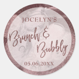 Sticker Rond Rose foncé Parties scintillant or Brunch & Bubbly