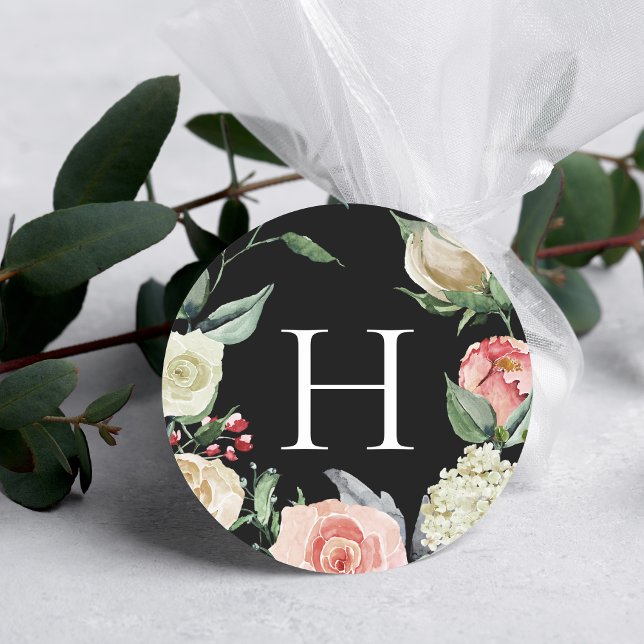 Sticker Rond Rose foncé | Sceau d'enveloppe Mariage Monogramme (Créateur téléchargé)