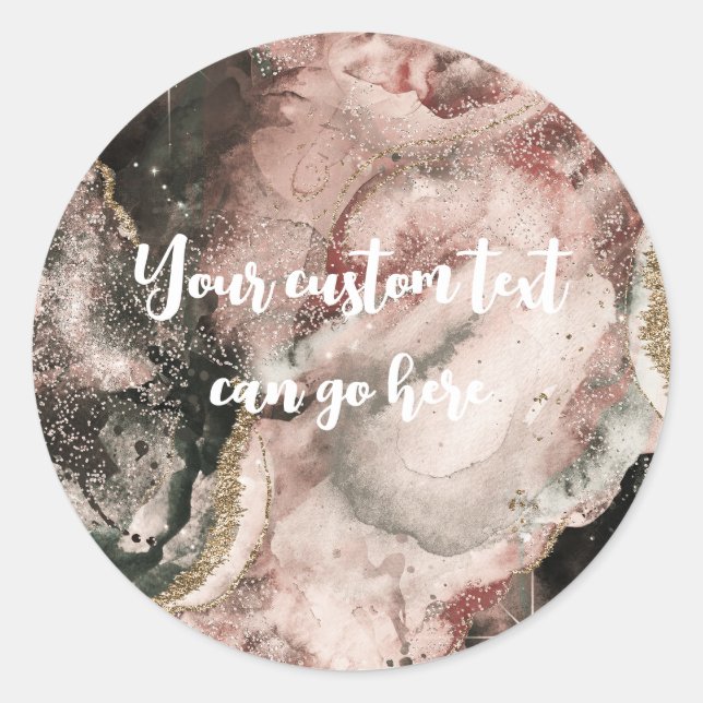 Sticker Rond Rose Fumé Cosmique Aquarelle Or Céleste  (Devant)