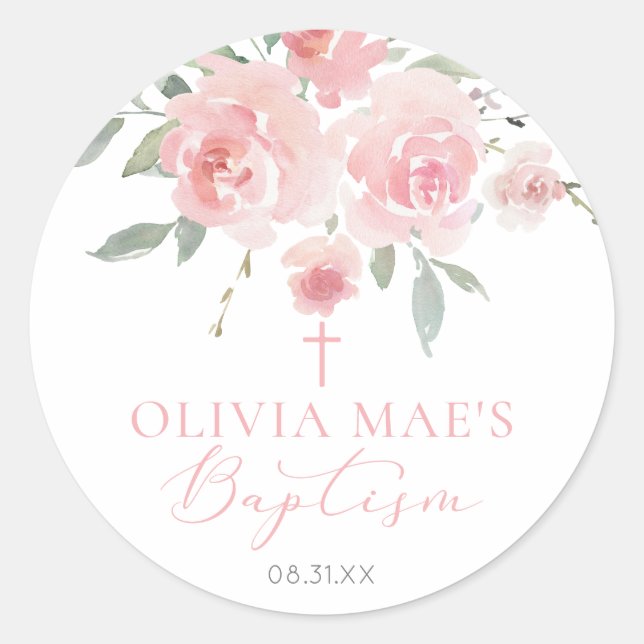 Sticker Rond Rose Garden Girl Boho Baptême (Devant)