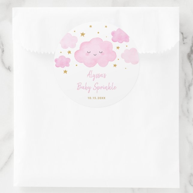 Sticker Rond Rose Girl Cloud Stars Baby Sprinkl (Sac)