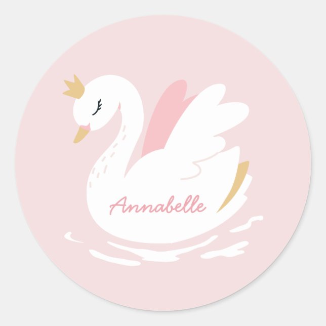 Sticker Rond Rose girly mignon cygne élégant anniversaire perso (Devant)