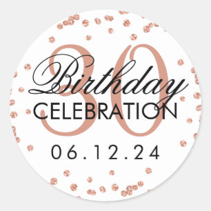 Sticker Rond Rose Gold 30e anniversaire Faux Parties scintillan