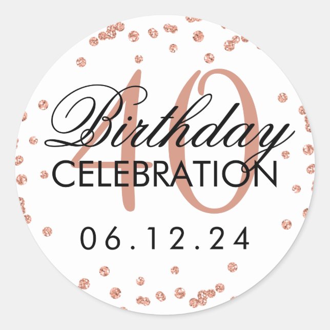Sticker Rond Rose Gold 40e anniversaire Faux Parties scintillan (Devant)