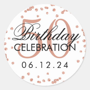 Sticker Rond Rose Gold 50e anniversaire Faux Parties scintillan