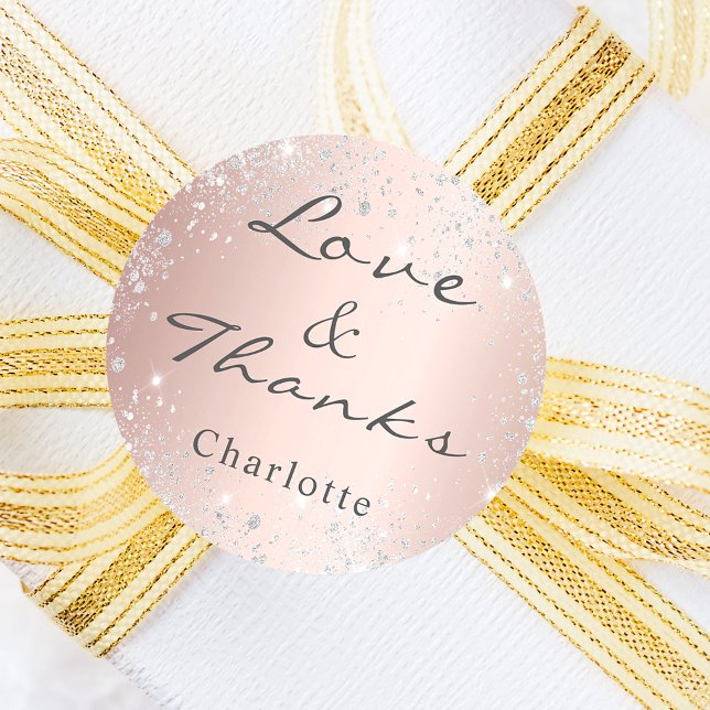 Sticker Rond Rose gold argent paillette poussière monogram merc (Créateur téléchargé)