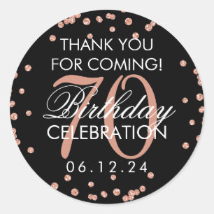 Sticker Rond Rose Gold Black 70e anniversaire Merci Confetti
