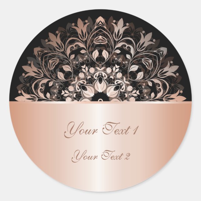 Sticker Rond Rose Gold Black Floral Mandala (Devant)