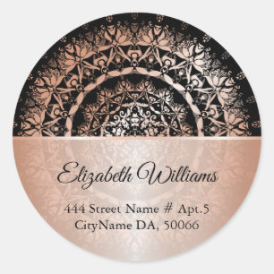 Sticker Rond Rose Gold Black Floral Mandala