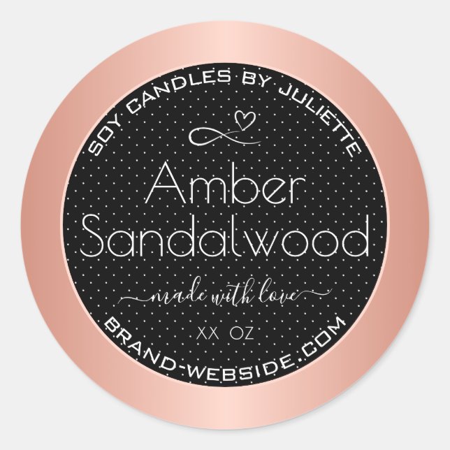 Sticker Rond Rose Gold Black Soy cire bougies Packaging Étiquet (Devant)