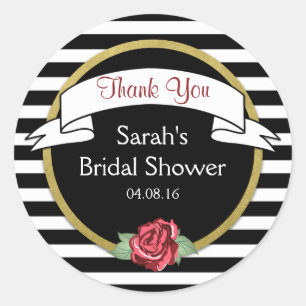Sticker Rond Rose Gold Black Stripes Fête des mariées Merci