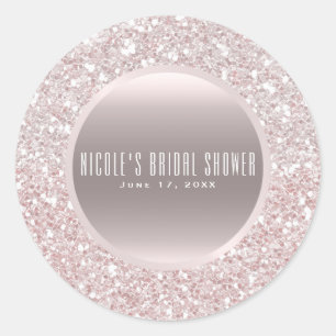 Sticker Rond Rose Gold Blanc Rose Pailleté Élégant Cadeau de Ma