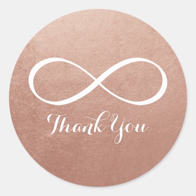 Sticker Rond Rose Gold Blanc Symbole d'Infini Merci (Devant)