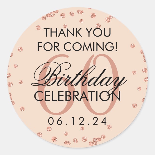 Sticker Rond Rose Gold Blush 60e anniversaire Merci Confetti (Devant)