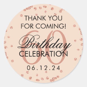 Sticker Rond Rose Gold Blush 60e anniversaire Merci Confetti