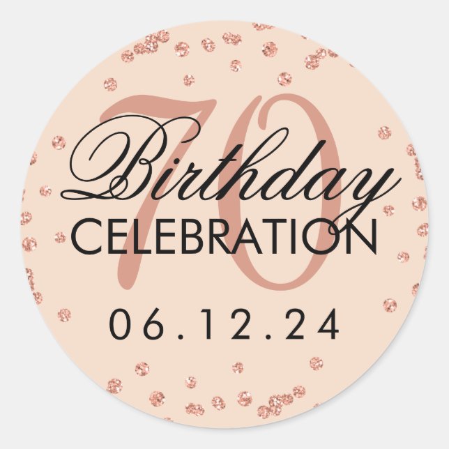 Sticker Rond Rose Gold Blush 70e anniversaire Parties scintilla (Devant)