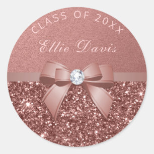 Sticker Rond Rose Gold Blush Diamonds Bow Parties scintillant G