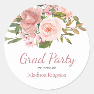Sticker Rond Rose Gold & Blush Graduation Party Favoriser