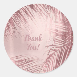 Sticker Rond Rose Gold Blush Palm rose Arbres Tropical Mariage