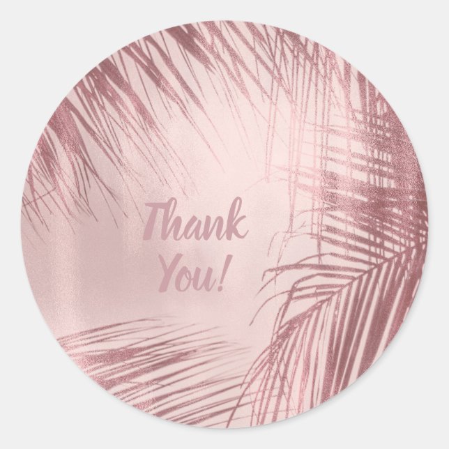 Sticker Rond Rose Gold Blush Palm rose Arbres Tropical Mariage (Devant)