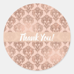Sticker Rond Rose Gold Blush Rose Glam Damask Moderne