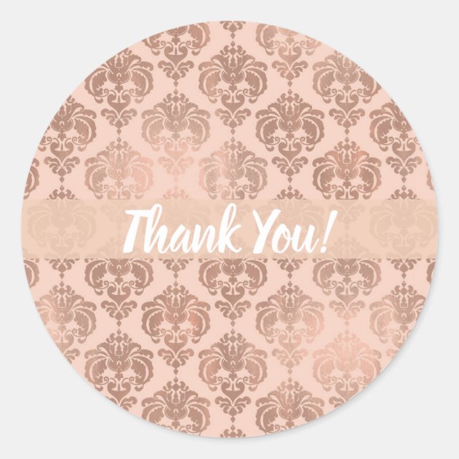 Sticker Rond Rose Gold Blush Rose Moderne Glam Damask (Devant)