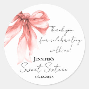 Sticker Rond Rose Gold Bow Coquette Script Merci Sweet 16