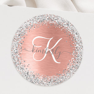Sticker Rond Rose Gold brossé Parties scintillant métallique No