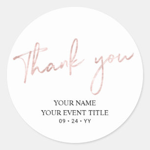 Sticker Rond Rose Gold Brush Script Anniversaire Merci de fête