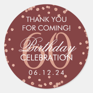 Sticker Rond Rose Gold Burgundy 60 Anniversaire Merci Confetti