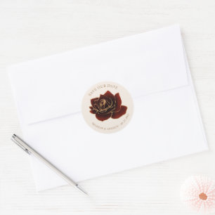 Sticker Rond Rose Gold Burgundy Aquarelle Faire-Part de Save th