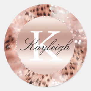 Sticker Rond Rose Gold Cheetah Monogramme
