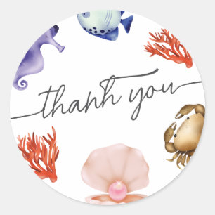 Sticker Rond Rose gold Chic Côtiers Aquarelle merci