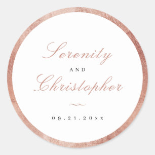 Sticker Rond Rose Gold Classic Élégance Script Mariage Faveurs