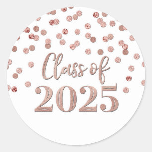 Sticker Rond Rose Gold Confetti Graduation 2025