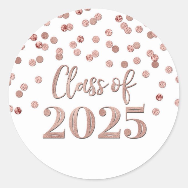 Sticker Rond Rose Gold Confetti Graduation 2025 (Devant)