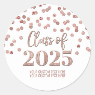 Sticker Rond Rose Gold Confetti Graduation 2025