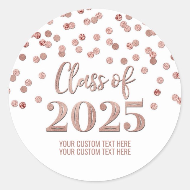 Sticker Rond Rose Gold Confetti Graduation 2025 (Devant)